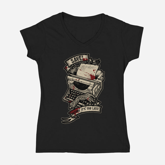 Save Point 2-womens v-neck tee-Letter_Q