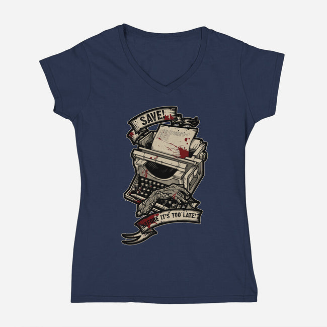 Save Point 2-womens v-neck tee-Letter_Q