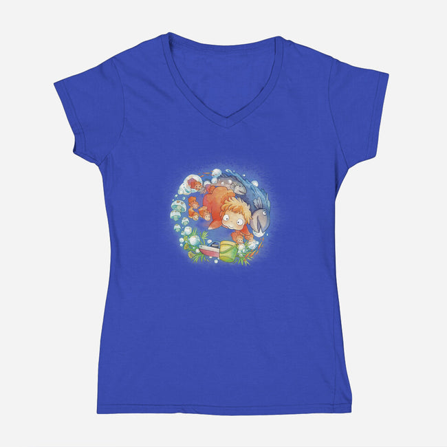 Sea Sisters-womens v-neck tee-littlebird.bigwolf
