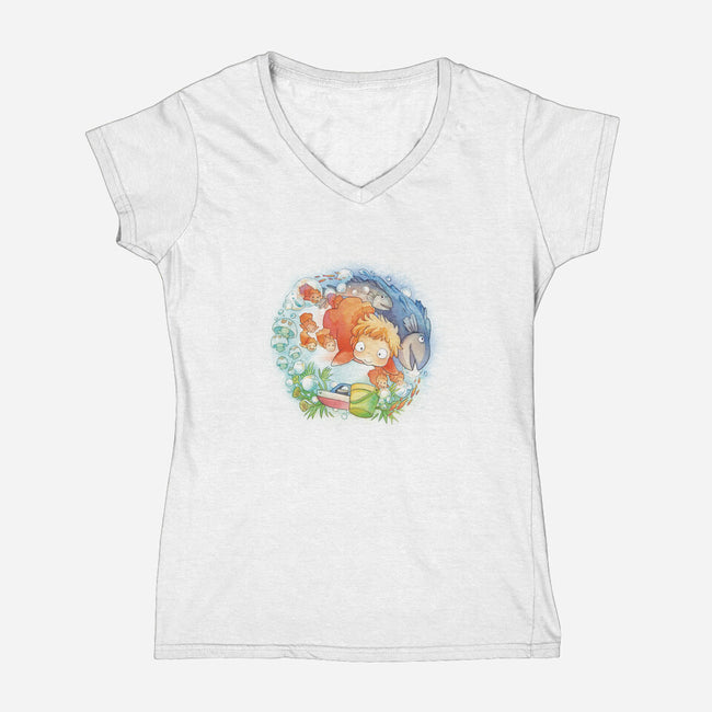 Sea Sisters-womens v-neck tee-littlebird.bigwolf