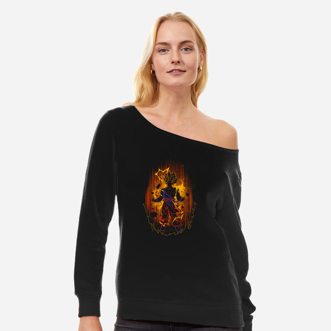 Shadow of the Saiyan-womens off shoulder sweatshirt-Donnie