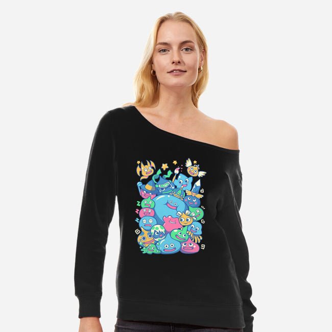 Slime Party-womens off shoulder sweatshirt-TechraNova