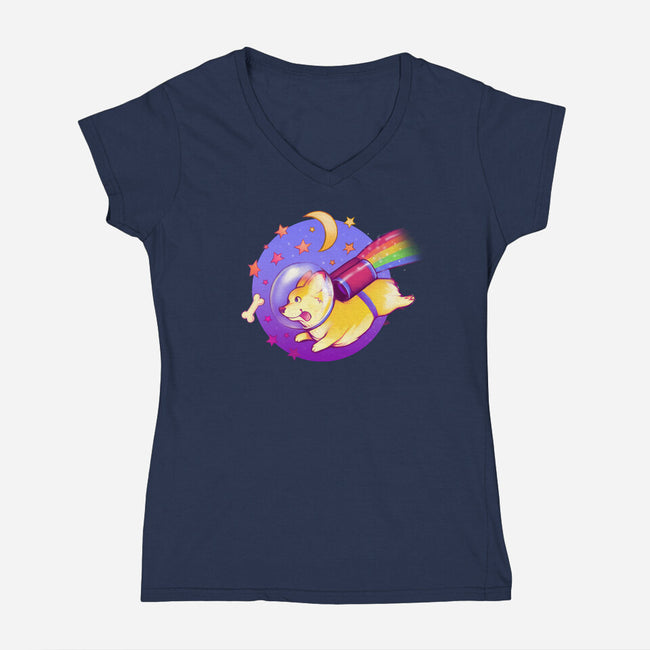 Space Corgi-womens v-neck tee-MeganLara