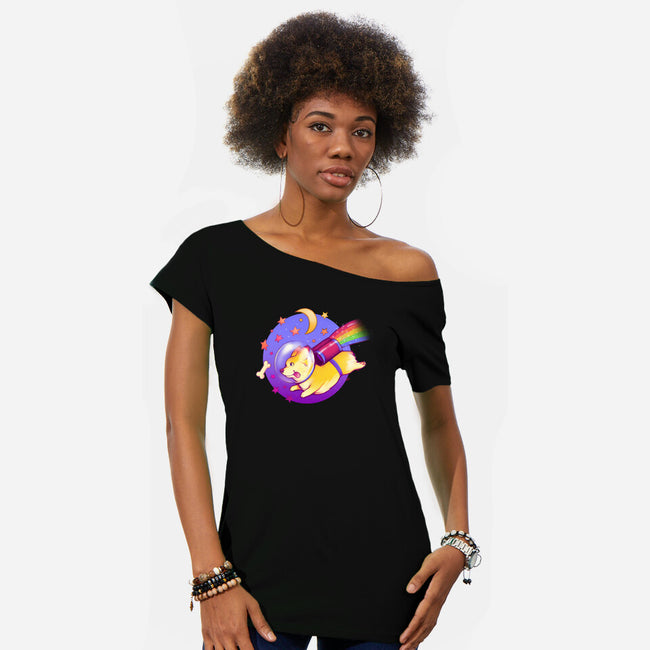 Space Corgi-womens off shoulder tee-MeganLara