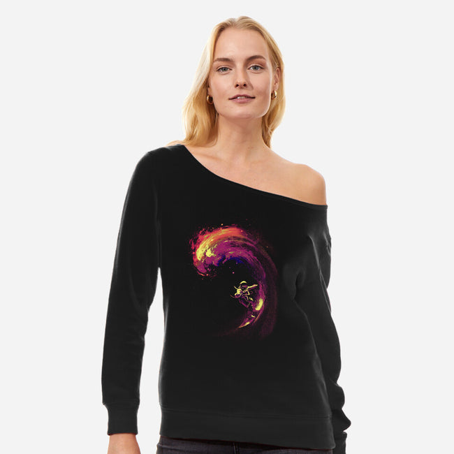 Space Surfing-womens off shoulder sweatshirt-nicebleed