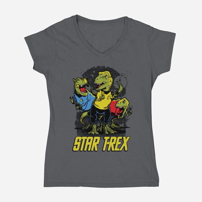 Star T-Rex-womens v-neck tee-Captain Ribman