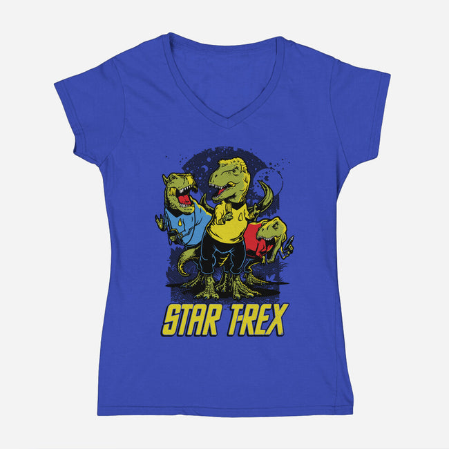 Star T-Rex-womens v-neck tee-Captain Ribman