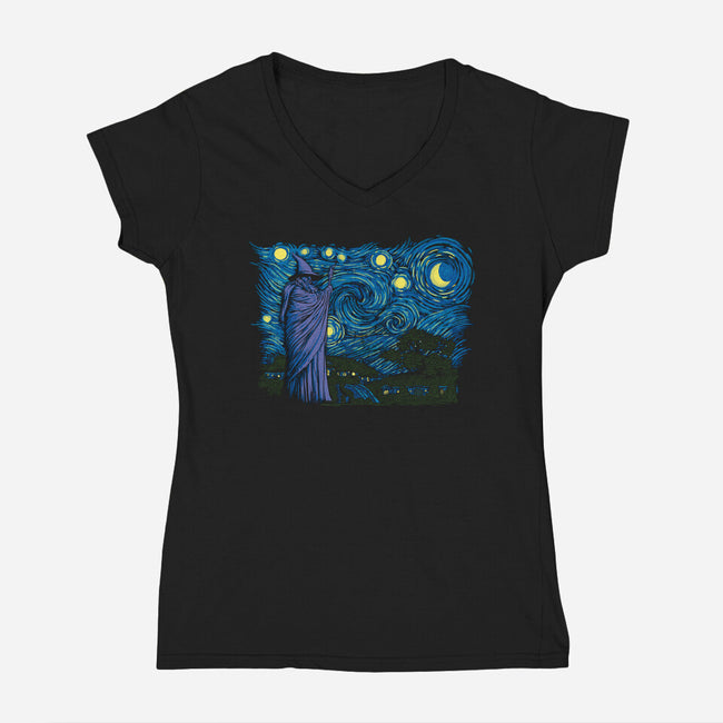 Starry Hobbiton-womens v-neck tee-ddjvigo