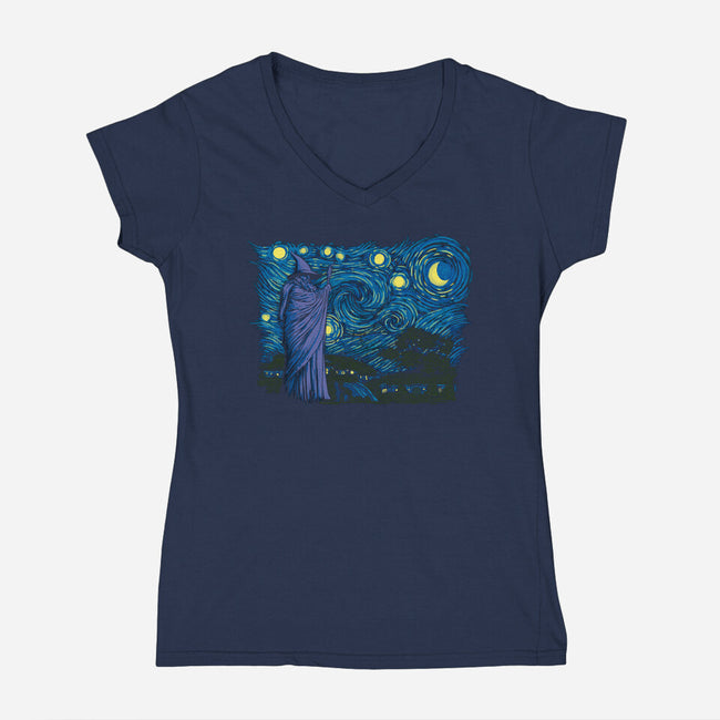Starry Hobbiton-womens v-neck tee-ddjvigo