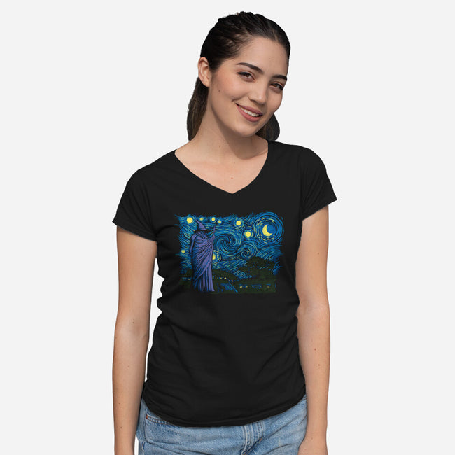 Starry Hobbiton-womens v-neck tee-ddjvigo