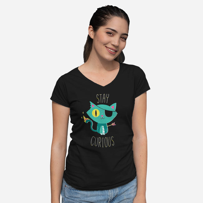 Stay Curious-womens v-neck tee-DinoMike