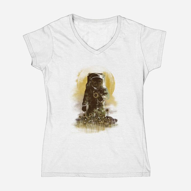 Sunflower Field-womens v-neck tee-dandingeroz