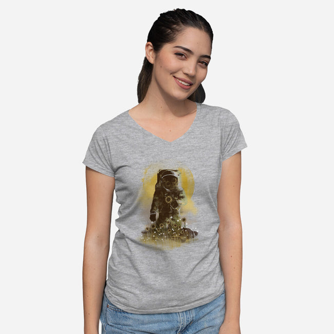Sunflower Field-womens v-neck tee-dandingeroz
