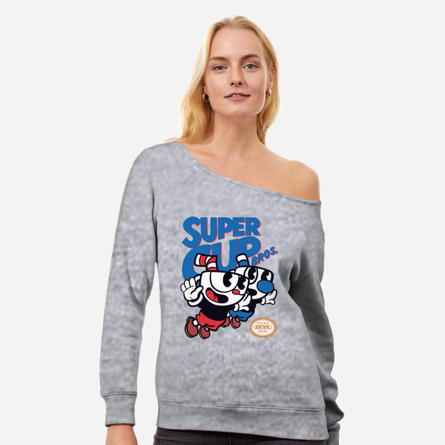 Super Cup Bros.-womens off shoulder sweatshirt-IntergalacticSheep