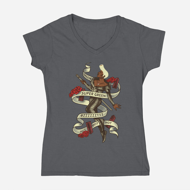 Super Green-womens v-neck tee-aflagg