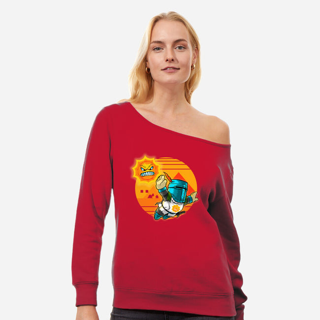 Super Incandescent Bro-womens off shoulder sweatshirt-DauntlessDS