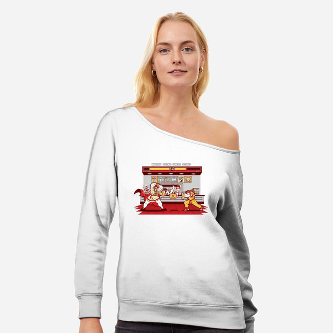 Super Meat Fighter-womens off shoulder sweatshirt-Bamboota