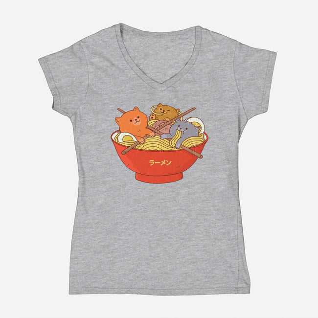 Ramen and Cats-womens v-neck tee-ppmid
