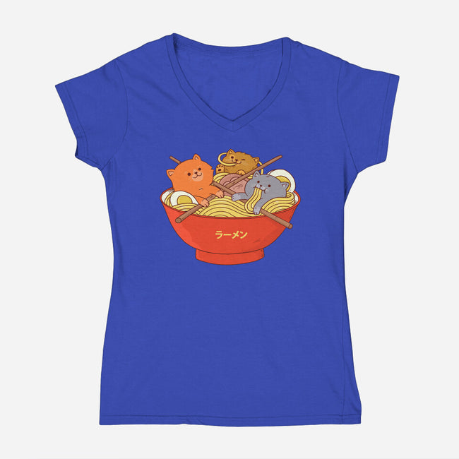 Ramen and Cats-womens v-neck tee-ppmid