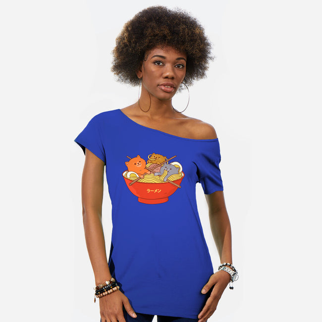 Ramen and Cats-womens off shoulder tee-ppmid