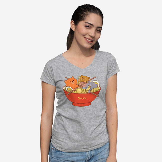 Ramen and Cats-womens v-neck tee-ppmid
