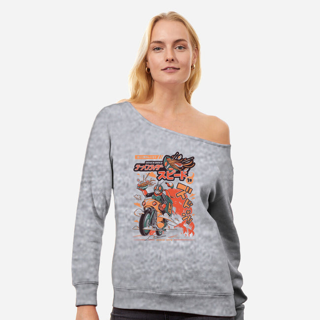 Ramen Rider-womens off shoulder sweatshirt-ilustrata