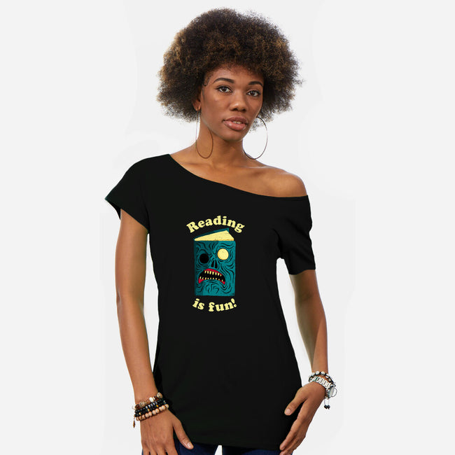 Reading is Fun-womens off shoulder tee-DinoMike
