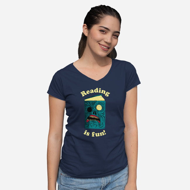 Reading is Fun-womens v-neck tee-DinoMike
