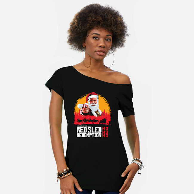 Red Sled Redemption-womens off shoulder tee-Wheels