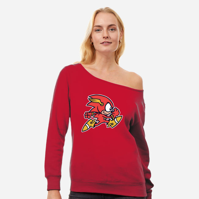 Red Streak-womens off shoulder sweatshirt-WanderingBert