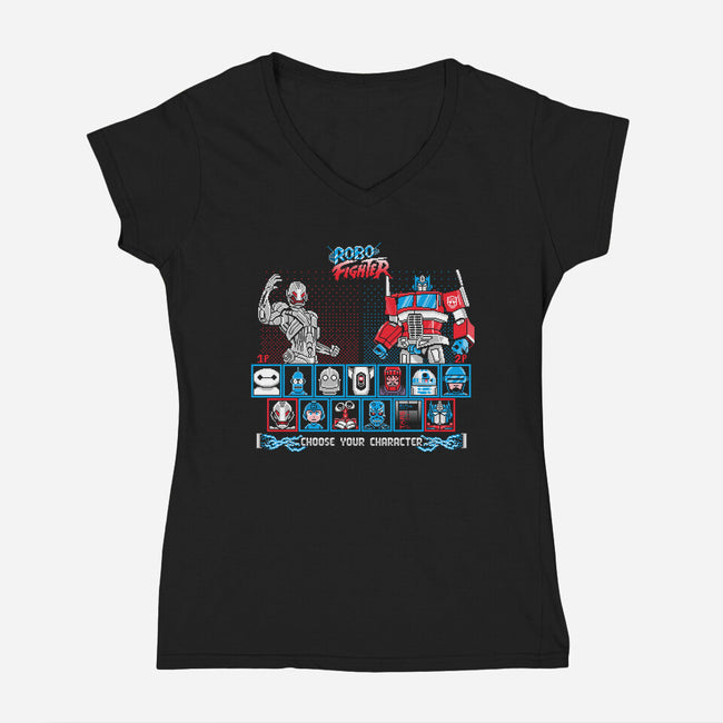 Robo Fighter-womens v-neck tee-LavaLampTee