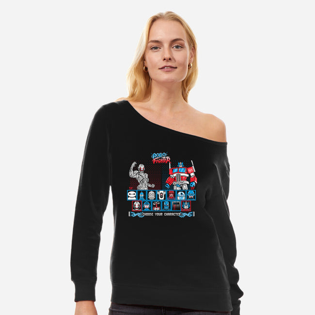 Robo Fighter-womens off shoulder sweatshirt-LavaLampTee