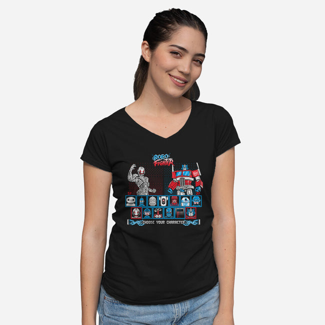 Robo Fighter-womens v-neck tee-LavaLampTee