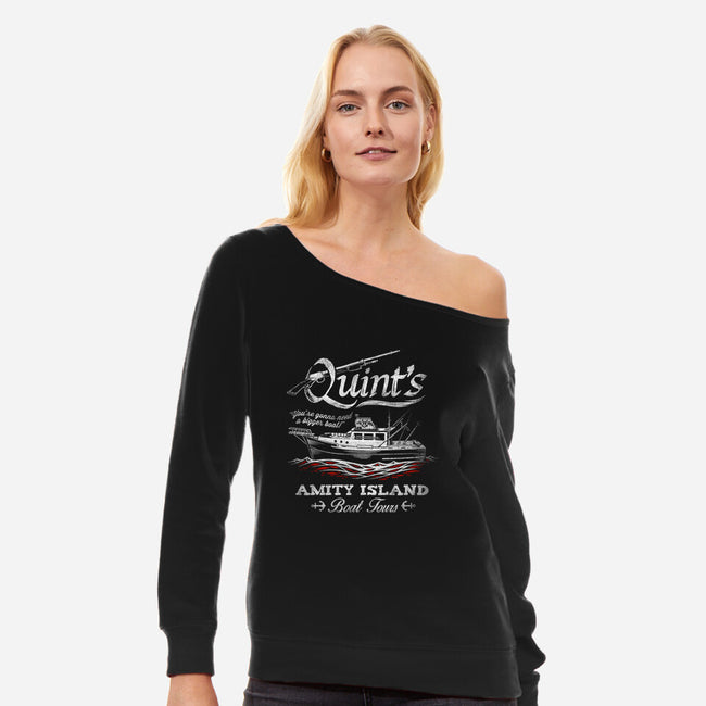 Quint's Boat Tours-womens off shoulder sweatshirt-Punksthetic