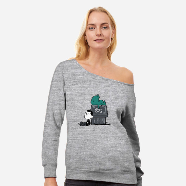 Call of Snoophulhu-womens off shoulder sweatshirt-queenmob