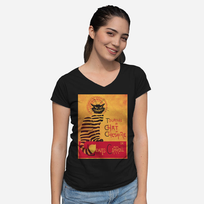 Chat du Cheshire-womens v-neck tee-Harantula