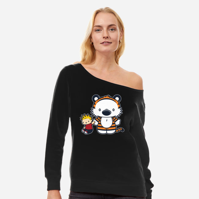 Hello Tiger-womens off shoulder sweatshirt-mikehandyart