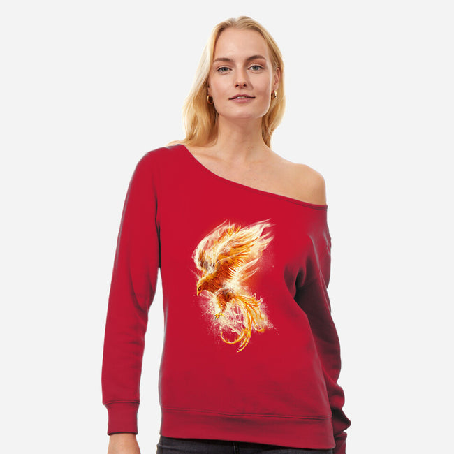 Phoenix Reborn-womens off shoulder sweatshirt-alnavasord