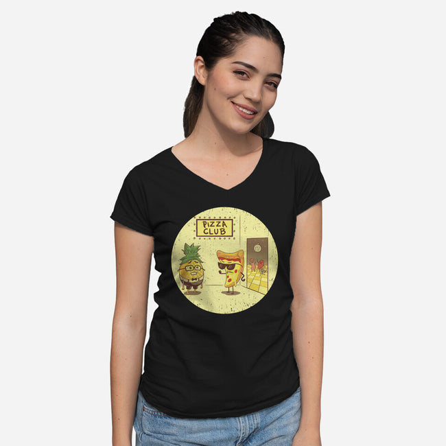 Pizza Club-womens v-neck tee-Hootbrush