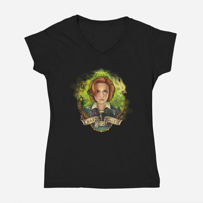 Portrait of a Skeptic-womens v-neck tee-MeganLara