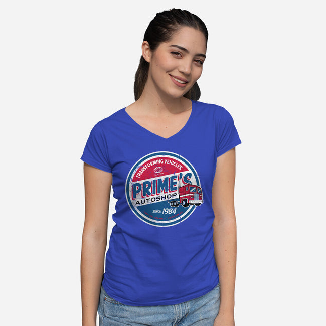 Prime's Autoshop-womens v-neck tee-Nemons