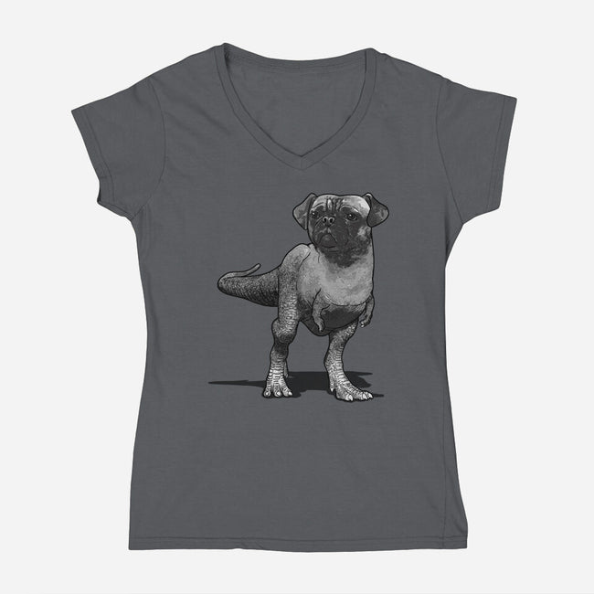 Pugussaurus Rex-womens v-neck tee-JCMaziu