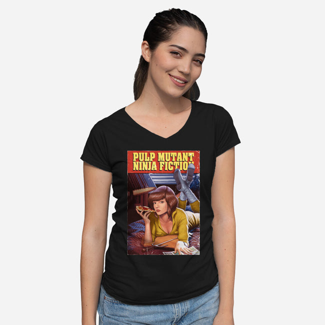 Pulp Mutant Ninja Fiction-womens v-neck tee-Moutchy