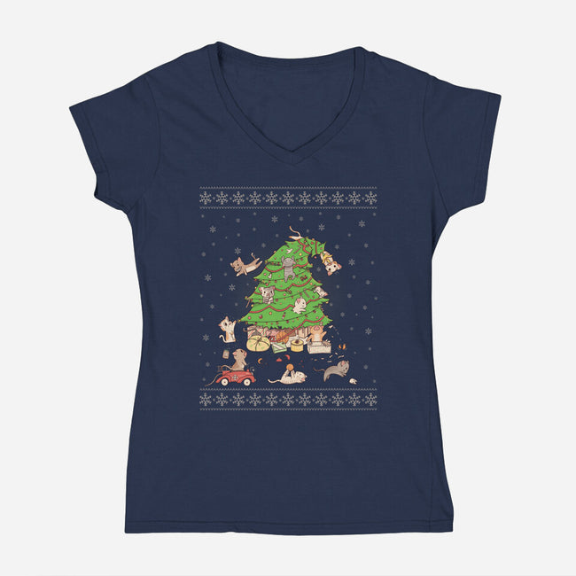 Purrrfect Christmas-womens v-neck tee-LiRoVi