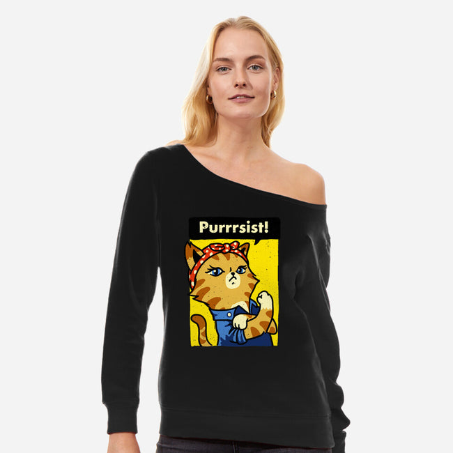 Purrrsist!-womens off shoulder sweatshirt-vomaria