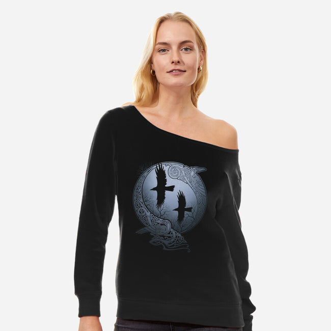 Odin's Ravens-womens off shoulder sweatshirt-RAIDHO