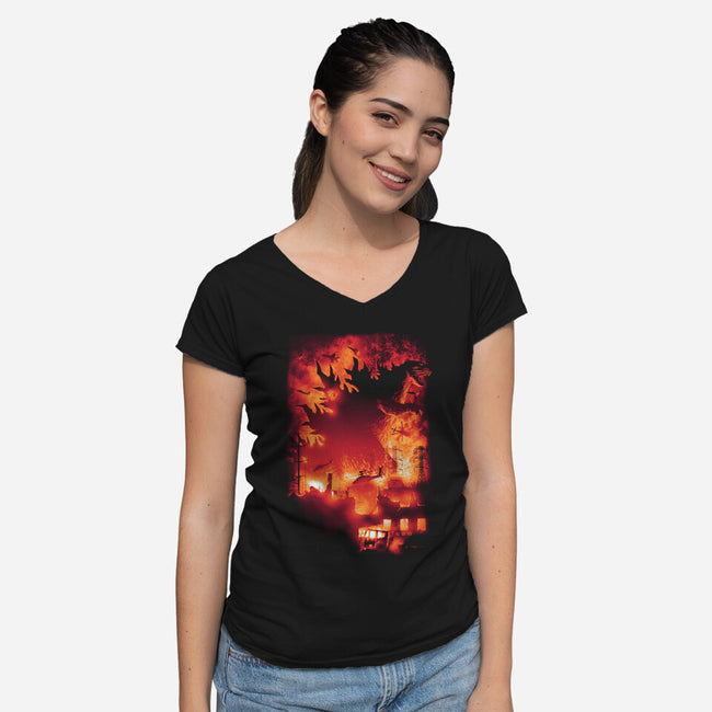 Oh No, There Goes Tokyo-womens v-neck tee-cs3ink