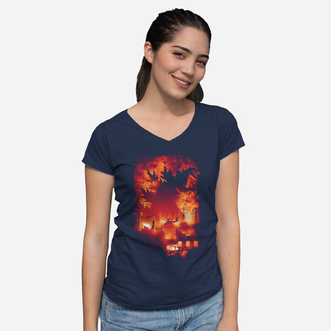 Oh No, There Goes Tokyo-womens v-neck tee-cs3ink