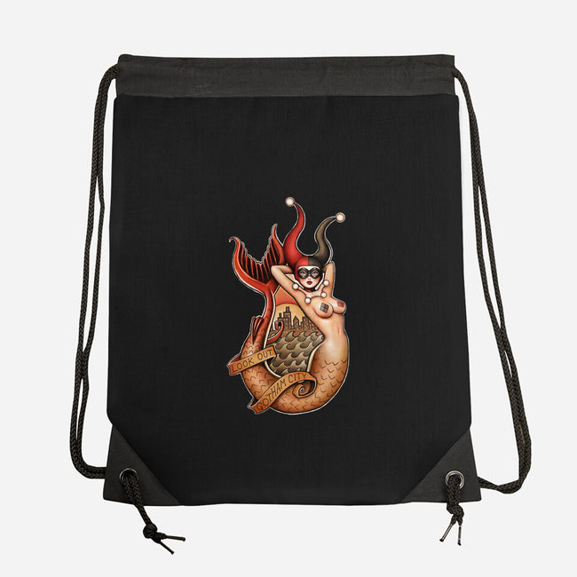 Old School Mermaid Trouble-none drawstring bag-Zeeee