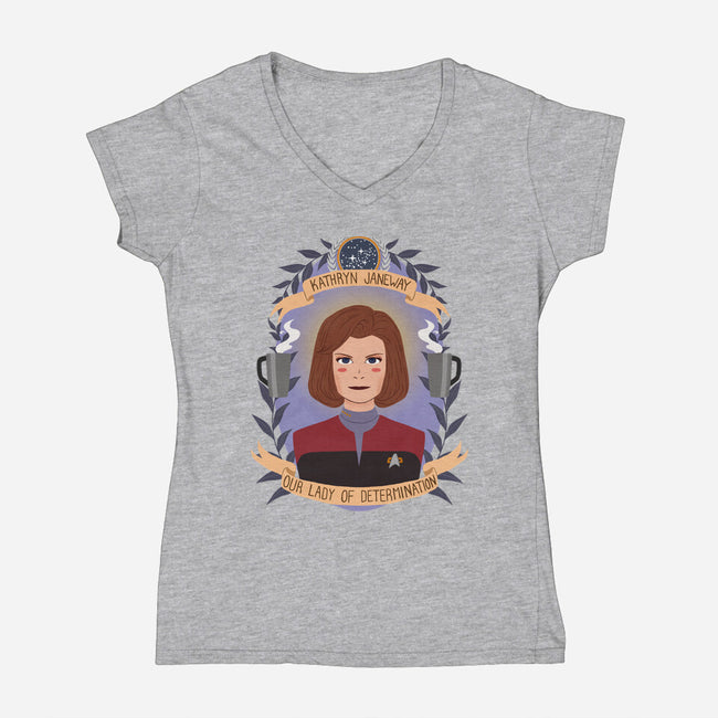 Our Lady of Determination-womens v-neck tee-heymonster